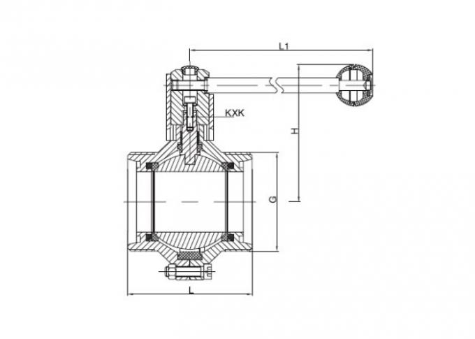 Dimension of Sanitary Threaded Butterfly-type Ball Valve -DIN Series